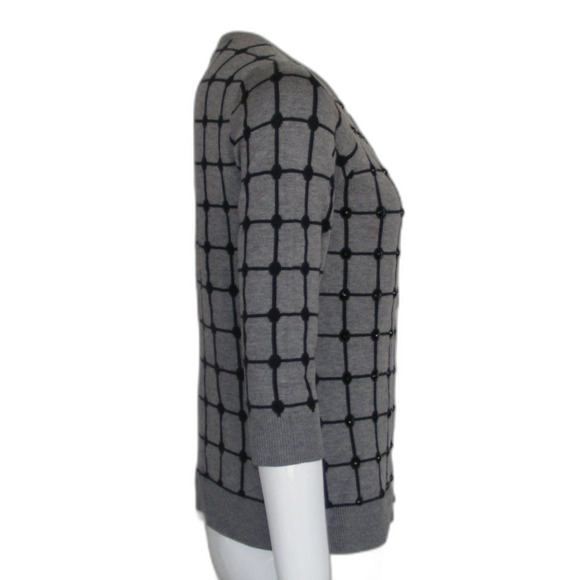 new COLDWATER CREEK Cardigan, XS/4-6 Windowpane, 3/4 sleeves, Gray & Black - Picture 6 of 13